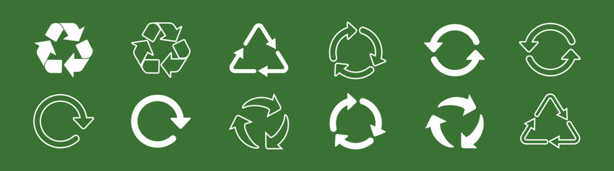 Eco and recycling icon set – symbols of reusing, nature conservation, environmental protection, and sustainable cycle. Isolated vector illustrations