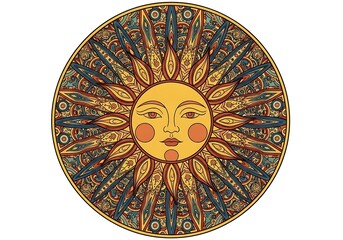 Fototapeta premium Stylized radiant sun illustration with intricate detailing and ornate pattern