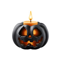 Spooky Halloween Jack-o?-Lantern with Candle Inside, Seasonal Decoration, isolated on transparent background