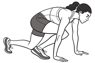 Female Athlete Sprint Start Vector Illustration on White Background