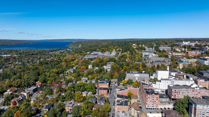 Ithaca, NY, USA 10-12-2024:  Late afternoon aerial autumn image of the area surrounding the City of Ithaca, NY.