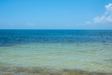 Ocean water surface with horizon and clear sky