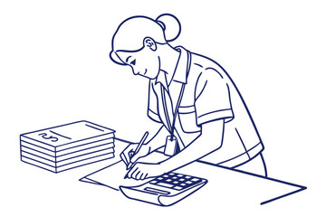 Bookkeeper Accountant Vector Working with Documents and Calculator