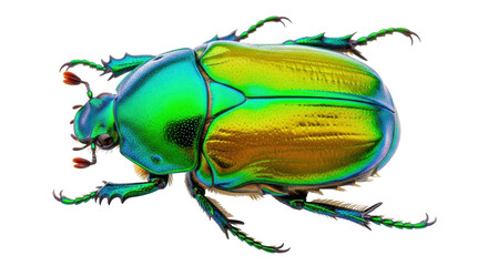 Isolated Figeater beetle with a vibrant green and bronze coloration, showcasing its unique features