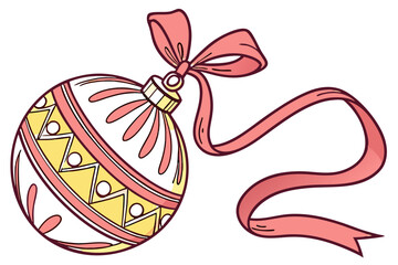 Christmas Ball with Ribbon Vector Illustration Festive Holiday Design