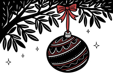 Elegant Christmas Ornament Ball Vector with Ribbon Holiday Decoration