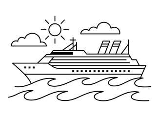 Naklejka premium Cruise ship line art in black white