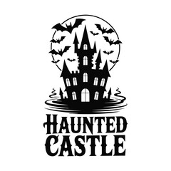 Eerie Silhouette of a Haunted Castle Bathed in Moonlight A Halloween Scene of Spooky Charm and Dark Ambiance
