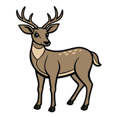 Graceful Young Stag Cartoon with Antlers in a Standing Position