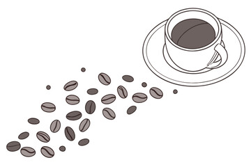 Coffee Beans and Cup One Line Drawing Vector Minimalist Food Art
