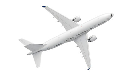 Isolated airplane mock-up, commercial passenger jet, aerial view, detailed wings and engines