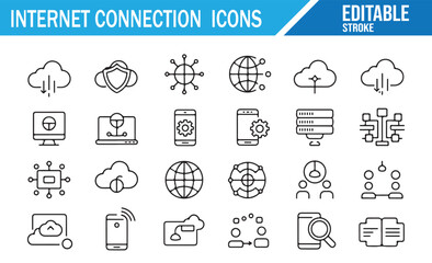 Fototapeta premium Internet Connectivity and Data Transfer Editable Icons Set for Web and Network Solutions