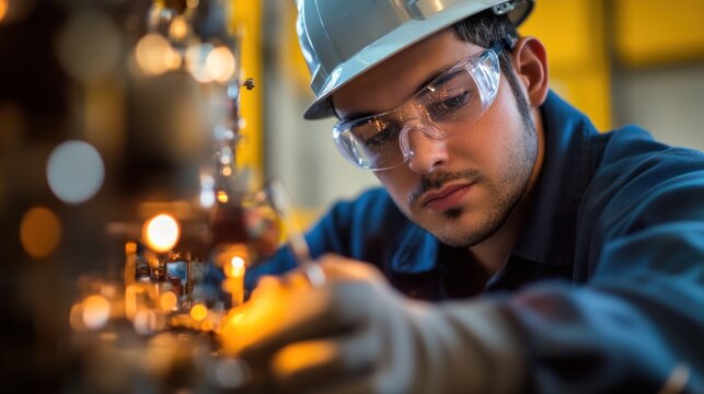 Focused Industrial Worker: Precision and Safety in Manufacturing