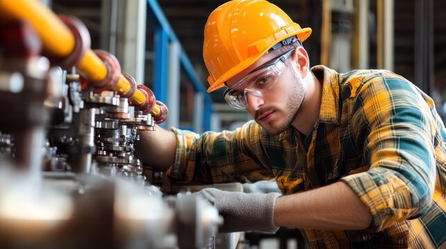 Focused Industrial Worker Maintaining Complex Machinery