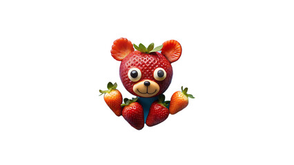 Naklejka premium Strawberry Fruit Bear Creative Artwork on Blue Plate sky blue white and transparent background