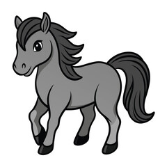 Cute Grey Pony Running Happily Cartoon Vector for a Logo Design