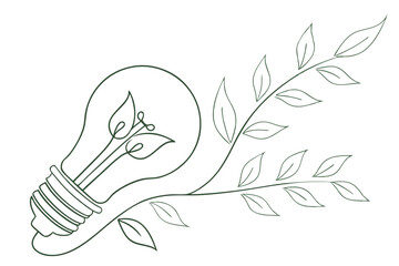 Sustainable Light Bulb Vector Illustration with Leaf Eco Concept