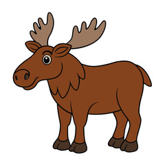 Standing Brown Moose with Large Antlers Cartoon Vector Graphic