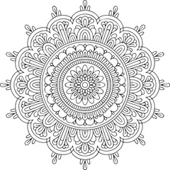 Intricate line art mandala rangoli design for festive diwali celebrations and coloring pages