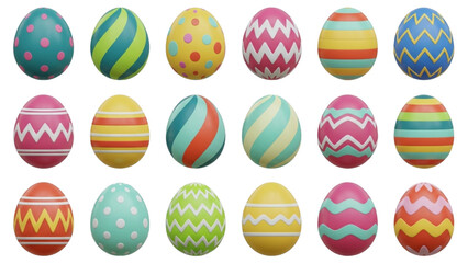 High Quality 3D Easter Egg Icon Set – 18 Colorful Glossy Stylized Icons