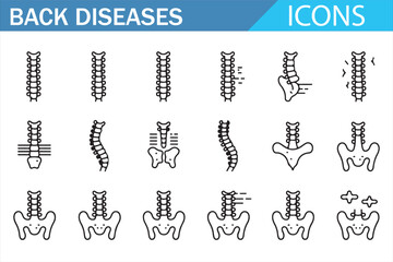Back Pain and Spine Disorder Icons for Medical and Healthcare Use