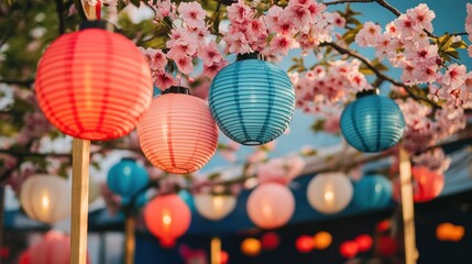 Fototapeta premium Enchanting Cherry Blossom Lanterns