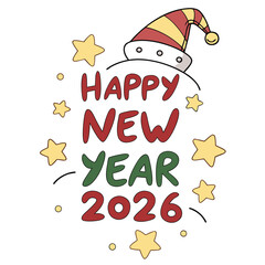 Happy New Year 2026 Celebration with Balloons, Hat, and Party Elements