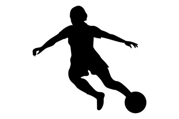 Figure of a female soccer player running with control of the ball in dynamic athletic motion