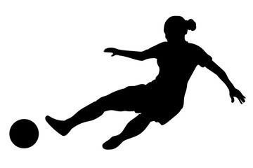 Female soccer player sliding in a defensive tackle to regain possession of the ball