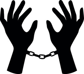 silhouette of hands in handcuffs vector art