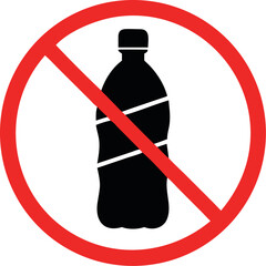 Plastic bottle not allowed sign vector, Forbidden sign with water bottle icon
