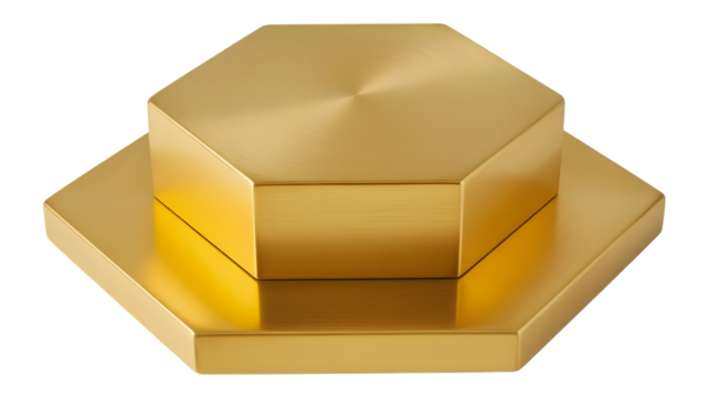 Hexagonal gold object isolated on transparent background