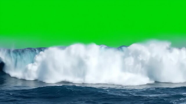 Giant Wave Crashing Green Screen - A large ocean wave crashes against a green screen background. The wave is powerful and creates a large amount of white foam and spray.