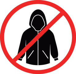 No jacket Prohibition sign vector, No Jacket sign. Please remove all head coverings. Forbidden Signs and Symbols.