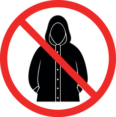No jacket Prohibition sign vector, No Jacket sign. Please remove all head coverings. Forbidden Signs and Symbols.