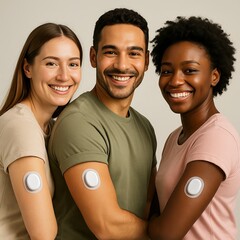 Diabetic CGM Continuous Glucose Monitor On Arm Macro Photo Closeup Generative Illustration Group Photo