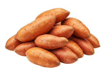 Isolated pile of sweet potatoes on display at the farmers market during harvest season