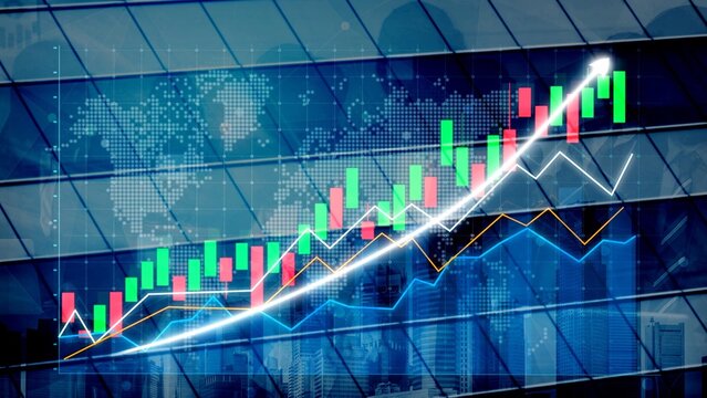 This image captures a vibrant financial graph indicating growth and trends against a contemporary glass building, symbolizing progress in the finance sector. Copula