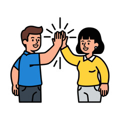 Happy Man and Woman High Fiving - Celebrating Teamwork, Success, and Friendship in a Joyful Flat Vector Illustration