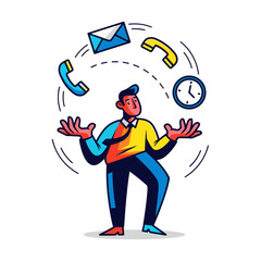 Multitasking Businessman Juggling Work, Communication, and Time Management