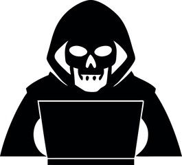 Hacker icon vector, Hacker thief with laptop icon