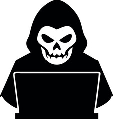 Hacker icon vector, Hacker thief with laptop icon