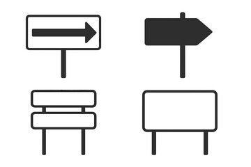 Set of vector road signs. Arrow direction signpost. Blank signboard for information. Street guidance and traffic concept. Empty billboard template. Path choice illustration.