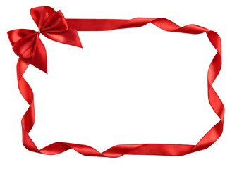 Red ribbon border with bow isolated on transparent background