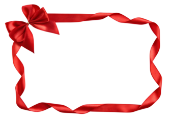 Red ribbon border with bow isolated on transparent background