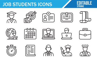 Fototapeta premium Line Icons for Students and Job Careers, Featuring Diplomas, Laptops, and Time Management