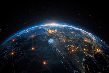 Fototapeta premium Earth network connection, data exchanges across the globe, future communication system