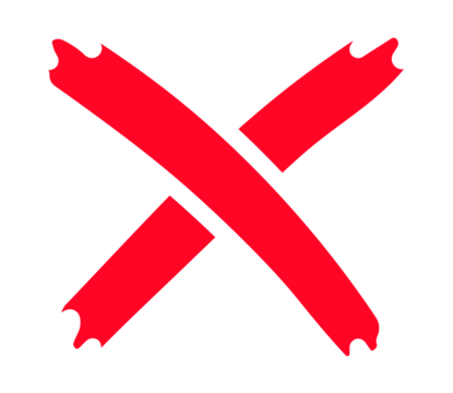 Red brush stroke X mark with rough edges, bold cancel or reject error icon in hand painted style for alerts, wrong or fail symbol, PNG with transparent background
