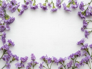 Floral frame with vibrant purple blossoms for a serene and elegant botanical arrangement