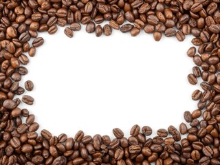 Roasted coffee beans forming a frame on a bright field, ideal for adding custom text